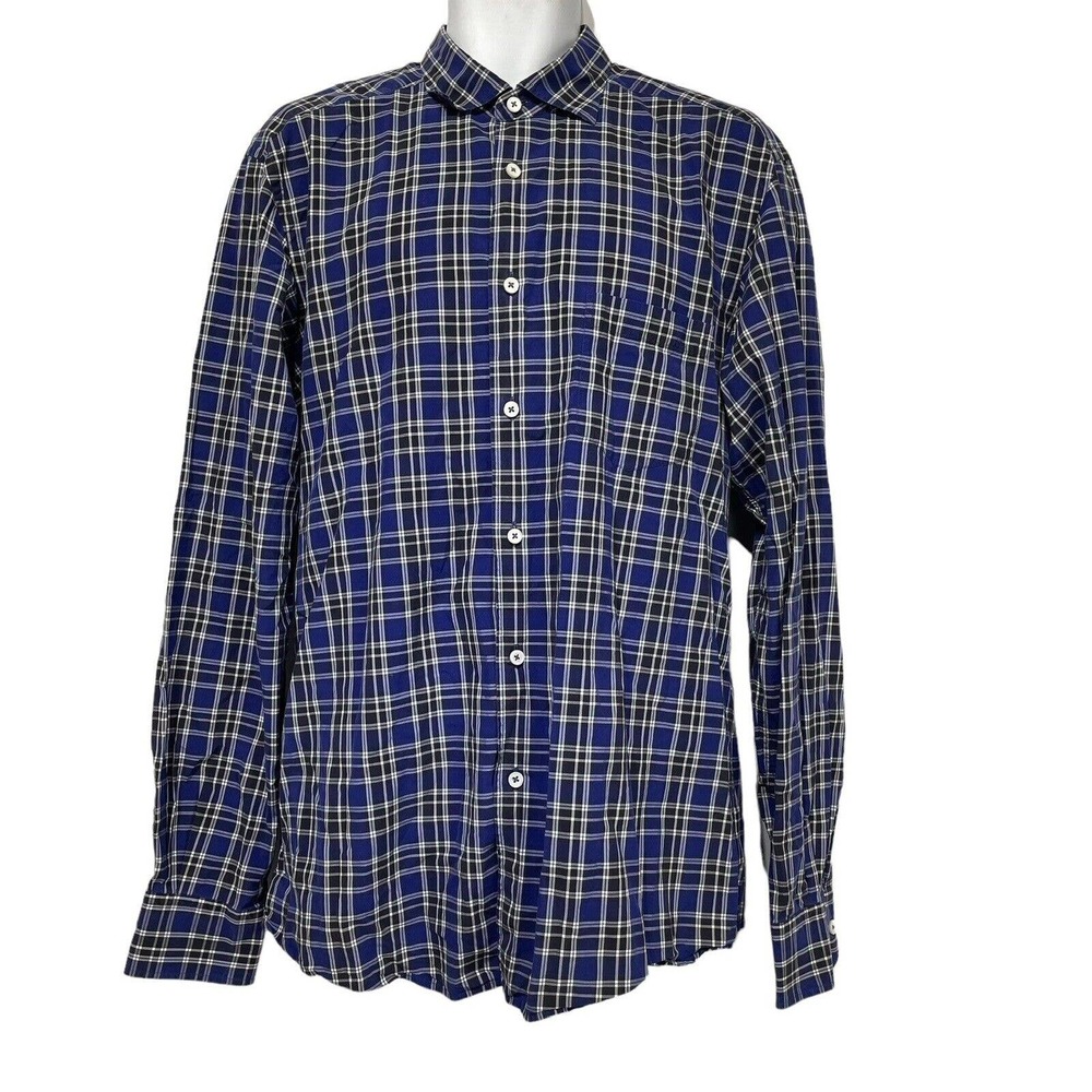 Ermenegildo Zegna Long Sleeve Casual Button Up Shirt Blue Plaid Size XL
